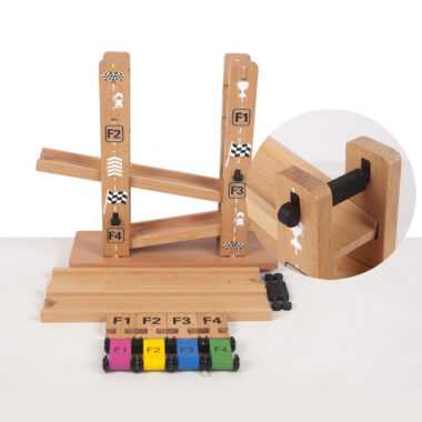 Beech Wood Inertia Slide Car Toy for Toddlers with Track Playset