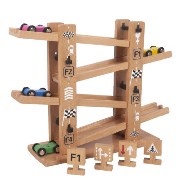 Beech Wood Inertia Slide Car Toy for Toddlers with Track Playset