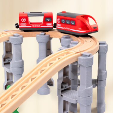 Electric Wooden Train Toy with Track and Interactive Assembly Model