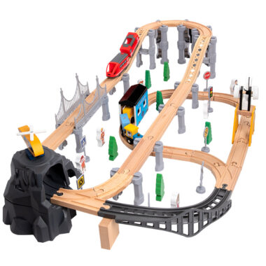 Electric Wooden Train Toy with Track and Interactive Assembly Model