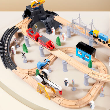 Electric Wooden Train Toy with Track and Interactive Assembly Model