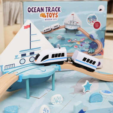 Ocean-Themed Wooden Train Track Set Compatible with Thomas Railway