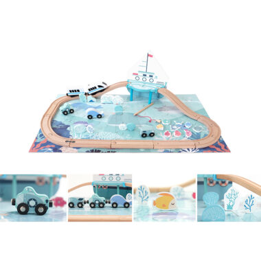 Ocean-Themed Wooden Train Track Set Compatible with Thomas Railway