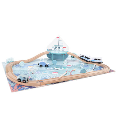 Ocean-Themed Wooden Train Track Set Compatible with Thomas Railway