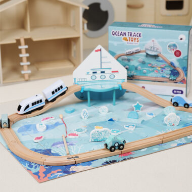 Ocean-Themed Wooden Train Track Set Compatible with Thomas Railway