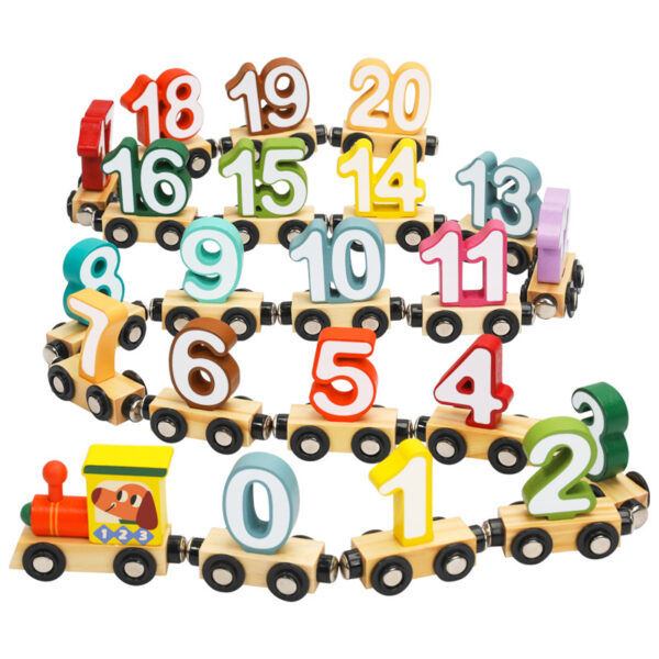 Wooden Train & Railway Set – Magnetic 12-Number Car Early Learning Toy for Toddlers (6) Magnetic Wooden Number Train Set for Toddlers – 12-Piece Educational Toy
